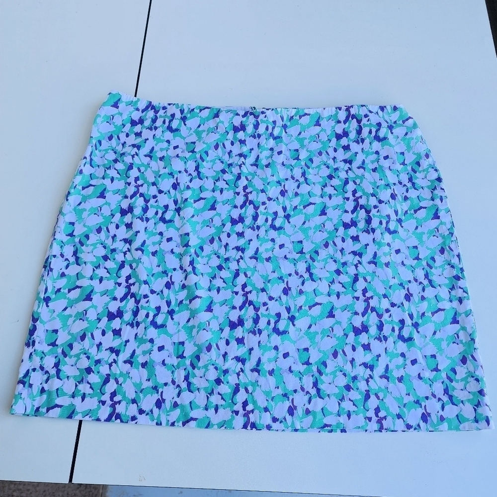 Ann Taylor Madison Skirt Size 14 Green Purple White Print Cotton
